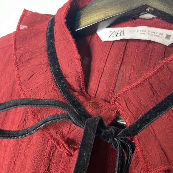Zara VintageStyle Burgundy and black Longsleeved top size Small - Picture 9 of 12
